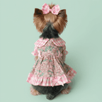 Pink Gingham Floral Dog Dress - Complete back view showing dress details