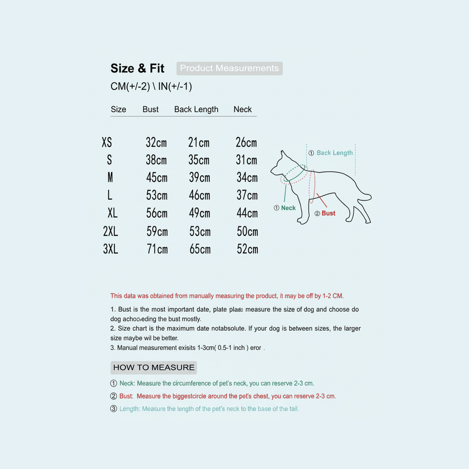 How to measure chest and back length for a dog sweater - size chart guide