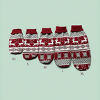 Red and grey reindeer knit dog sweater with turtleneck pullover for small to XL dogs on mint green background