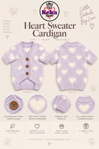 Keka Heart Sweater Cardigan poster showing front, back and knit details