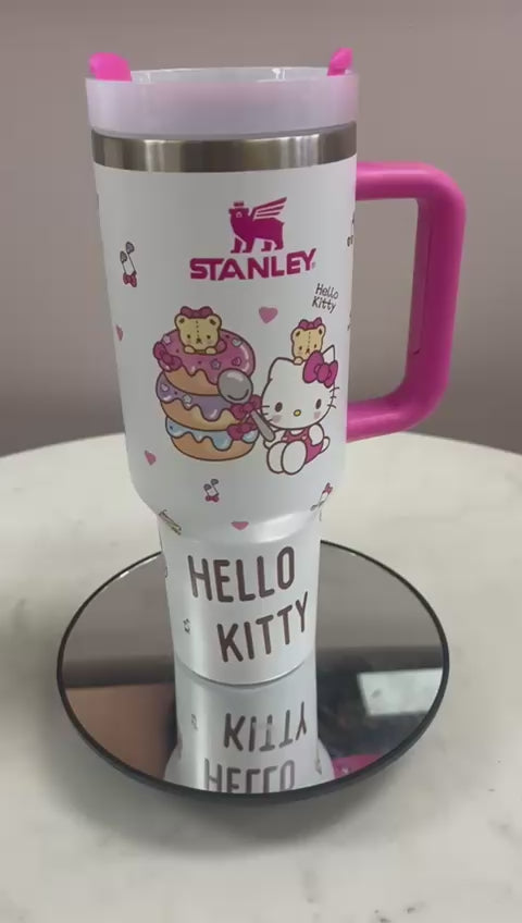 Hello Kitty 40oz Tumbler – Kawaii “Lucky Kitty” Stainless Steel Travel Mug with Handle (White, Black, or Pink)