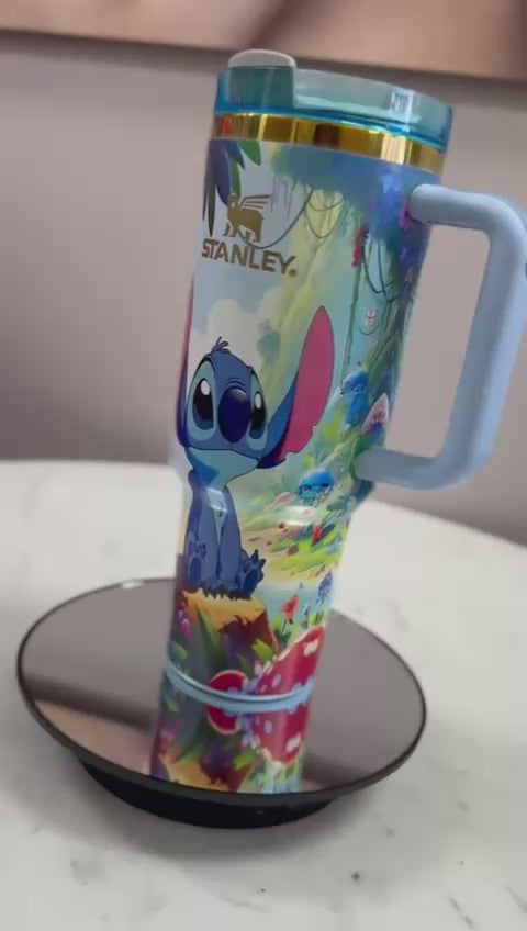 Stitch Bicycle Blue 40 Oz Car Cup Stainless Steel Engraved Car Cup with Handle