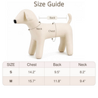 Spooky Smile Halloween Dog Shirt size guide, sizes S and M, with chest, back and neck measurements in inches