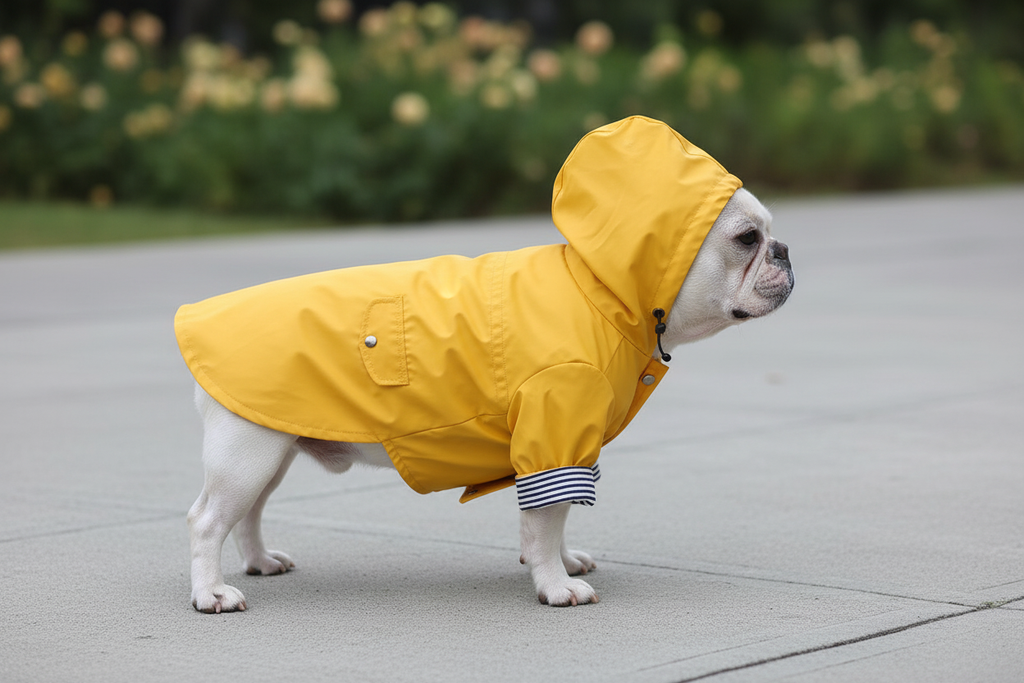 Vista lateral del abrigo en perro